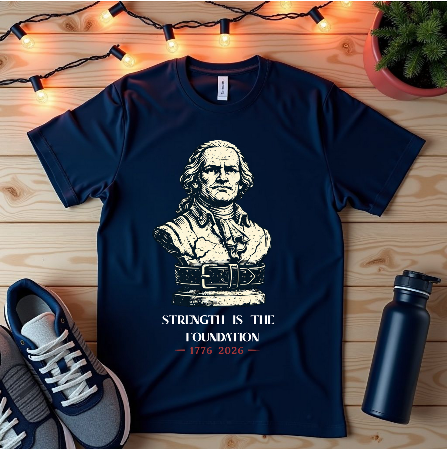 Historical Bust T-Shirt — "Strength Is the Foundation" Patriotic George Washington Tee