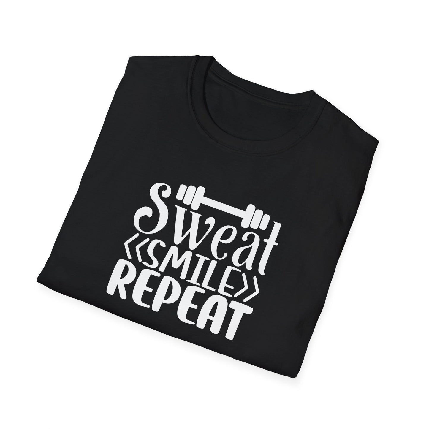 Workout T-Shirt — "Sweat Smile Repeat" Motivational Gym Tee