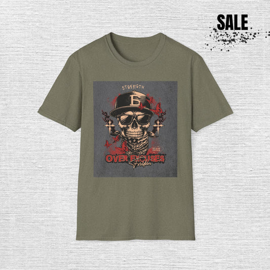 Skull Baseball 'Over Fighters' Graphic T‑Shirt