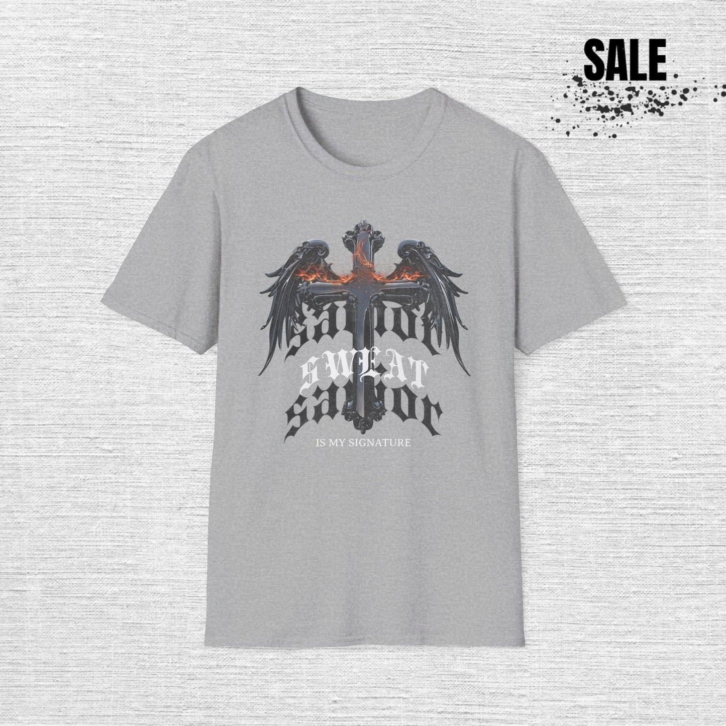 T-Shirt — 'Sweat Is My Signature' Gothic Cross Fitness Tee