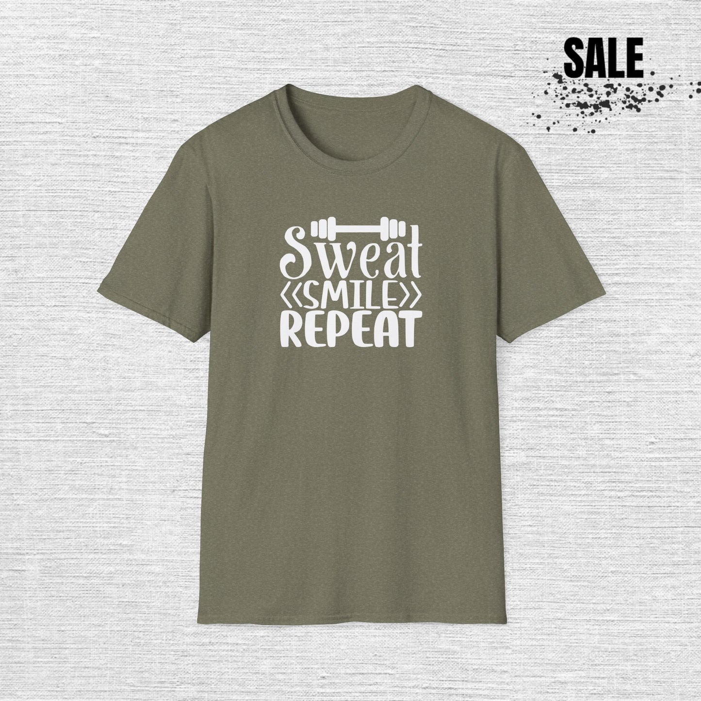 Workout T-Shirt — "Sweat Smile Repeat" Motivational Gym Tee
