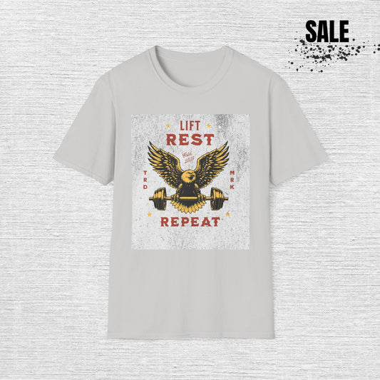 Lift Rest Repeat Gym T-Shirt — Eagle & Barbell Workout Tee