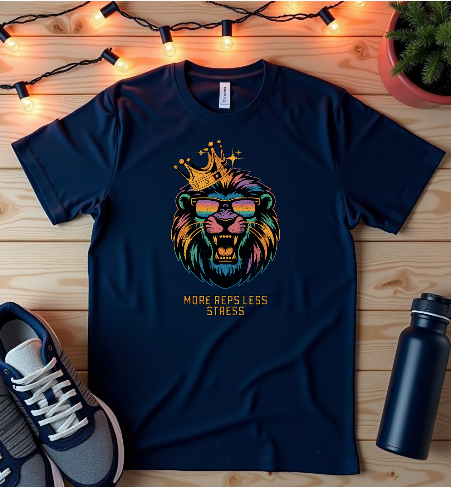More Reps, Less Stress Lion T-Shirt — Workout Gym Tee