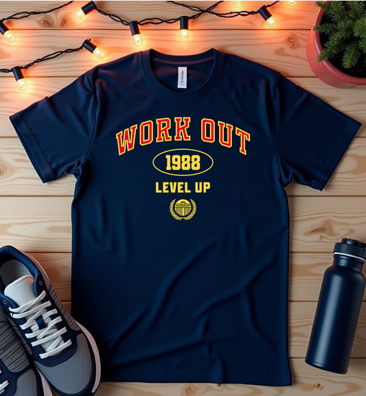 Workout Level Up 1988 T-Shirt — Retro Gym Fitness Tee