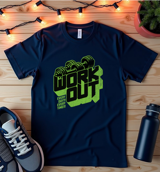 Workout Dumbbell Graphic T-Shirt — "Work Out" Fitness Tee