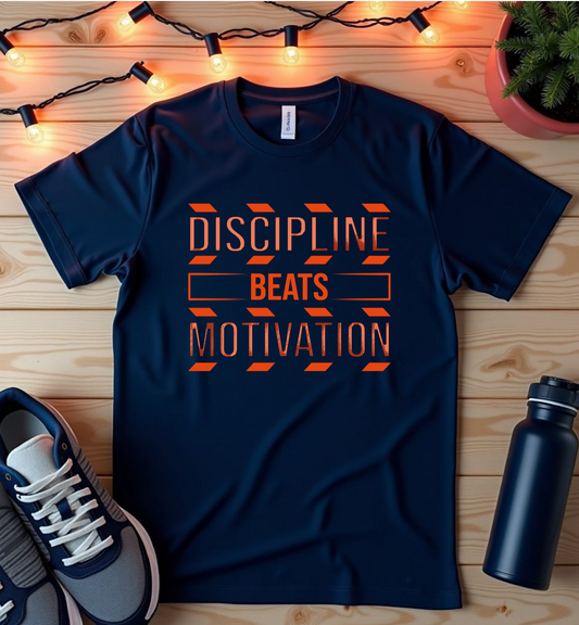 Discipline Beats Motivation T-Shirt – Motivational Fitness Graphic Tee
