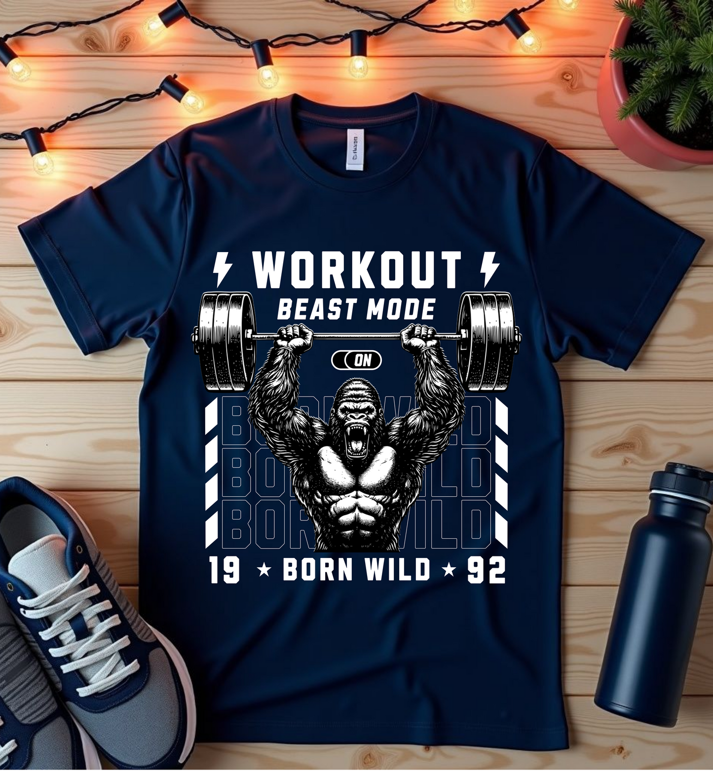 Workout Beast Mode T-Shirt — Born Wild 1992 Gym Tee