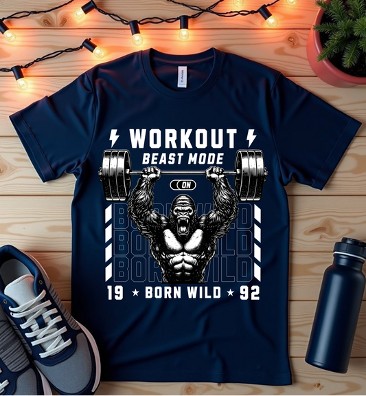 Workout Beast Mode T-Shirt — Born Wild 1992 Gym Tee