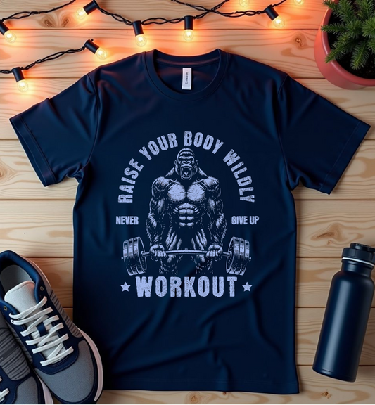 Workout Gym T-Shirt — "Raise Your Body Wildly" Motivational Fitness Tee