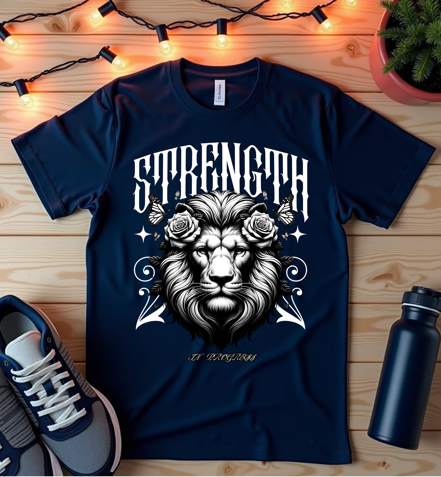 Strength Lion Gym T-Shirt — Motivational Workout Tee
