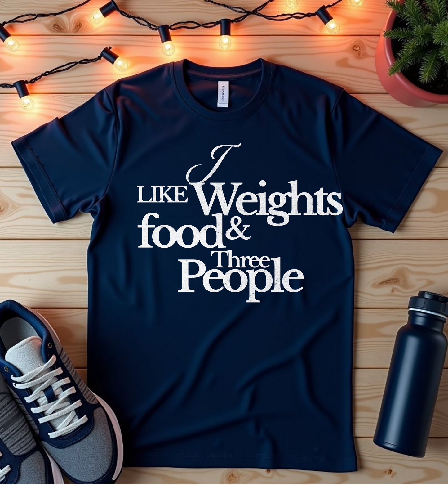 Fitness Enthusiast T-Shirt: 'I Like Weights & Food'