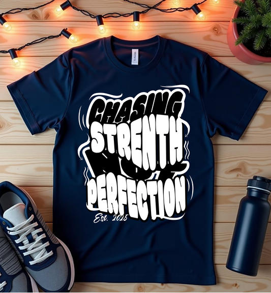 Chasing Strength & Perfection T-Shirt — Motivational Gym Tee