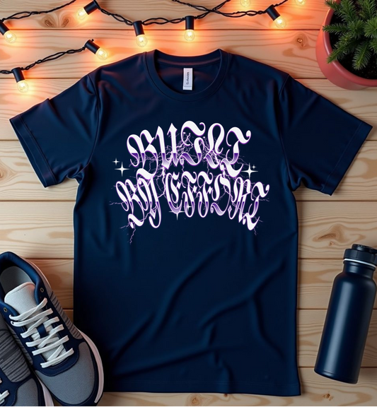 Gothic Script 'Built with effort' Graphic T-Shirt