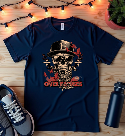 Skull Baseball 'Over Fighters' Graphic T‑Shirt