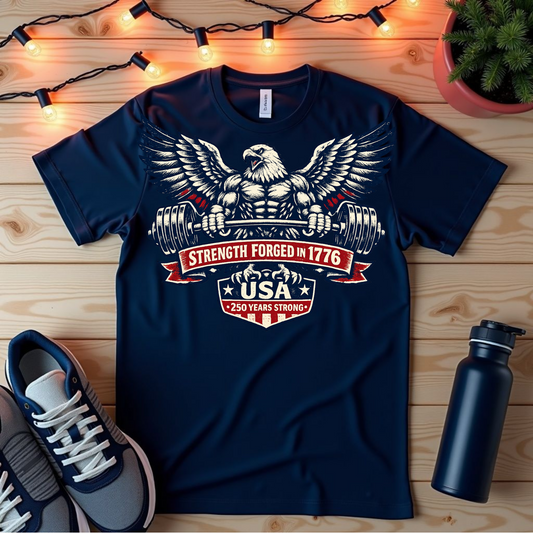 Patriotic Eagle T-Shirt — "Strength Forged in 1776" USA Vintage Graphic 250th anniversary