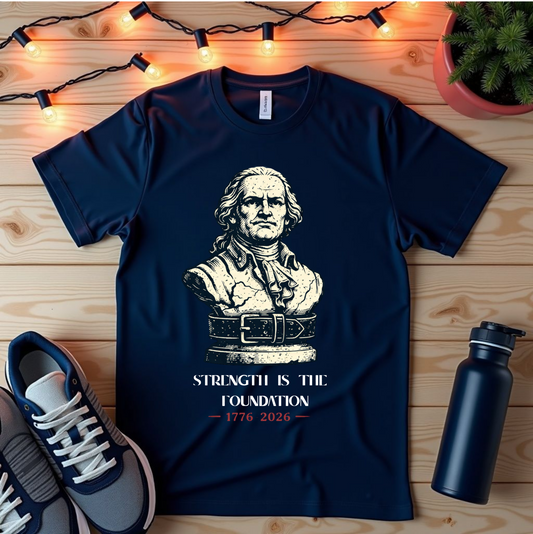 Historical Bust T-Shirt — "Strength Is the Foundation" Patriotic George Washington Tee