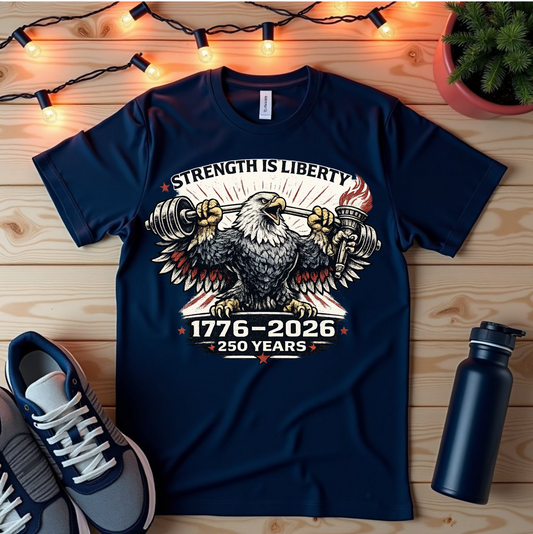 1776–2026 'Strength Is Liberty' Eagle T-Shirt — 250th Anniversary Patriotic Tee