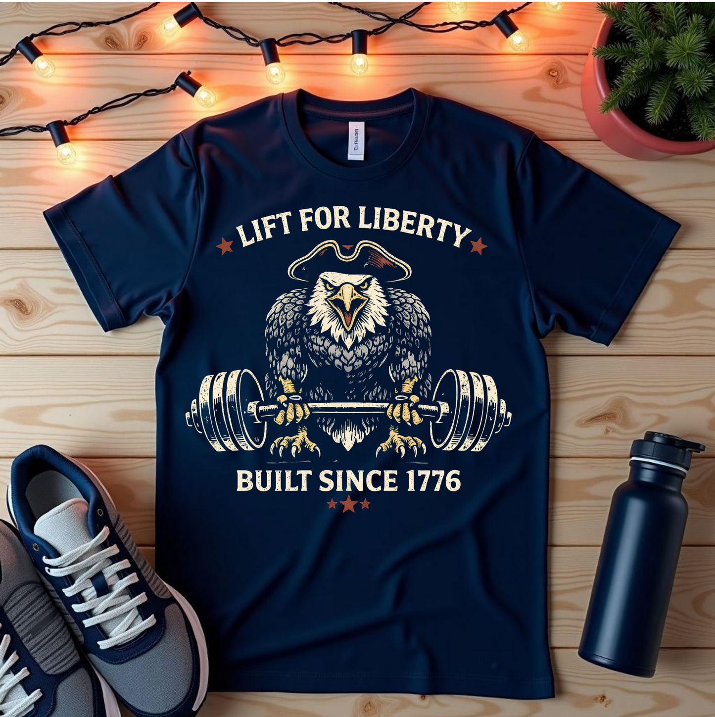 Patriotic Eagle Weightlifting T-Shirt — "Lift for Liberty" Built Since 1776