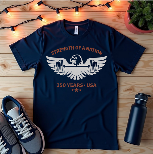 T-Shirt — "Strength of a Nation 250 Years - USA" Patriotic Eagle Graphic