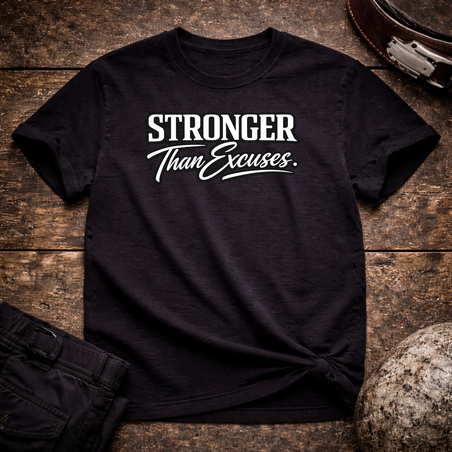 Stronger Than Excuses T-Shirt — Motivational Fitness Tee for Workout & Gym
