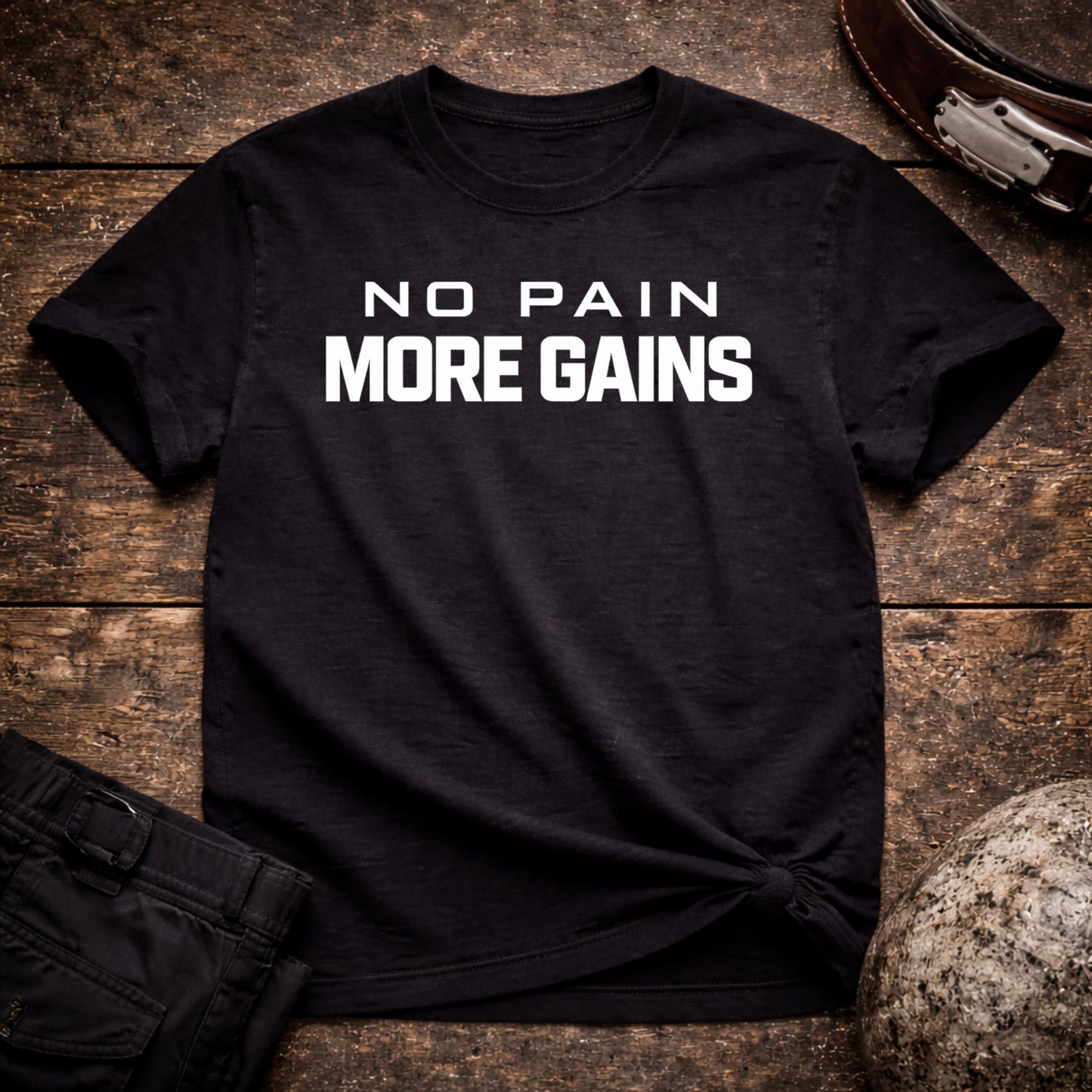 Fitness T-Shirt — "No Pain More Gains" Motivational Gym Tee