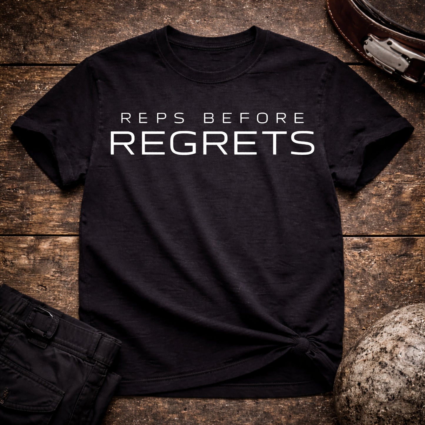 Reps Before Regrets T-Shirt — Gym Motivation Workout Tee