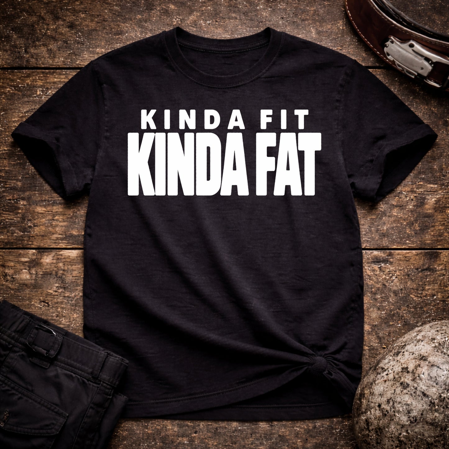 T-Shirt — "Kinda Fit Kinda Fat" Funny Gym Humor Tee