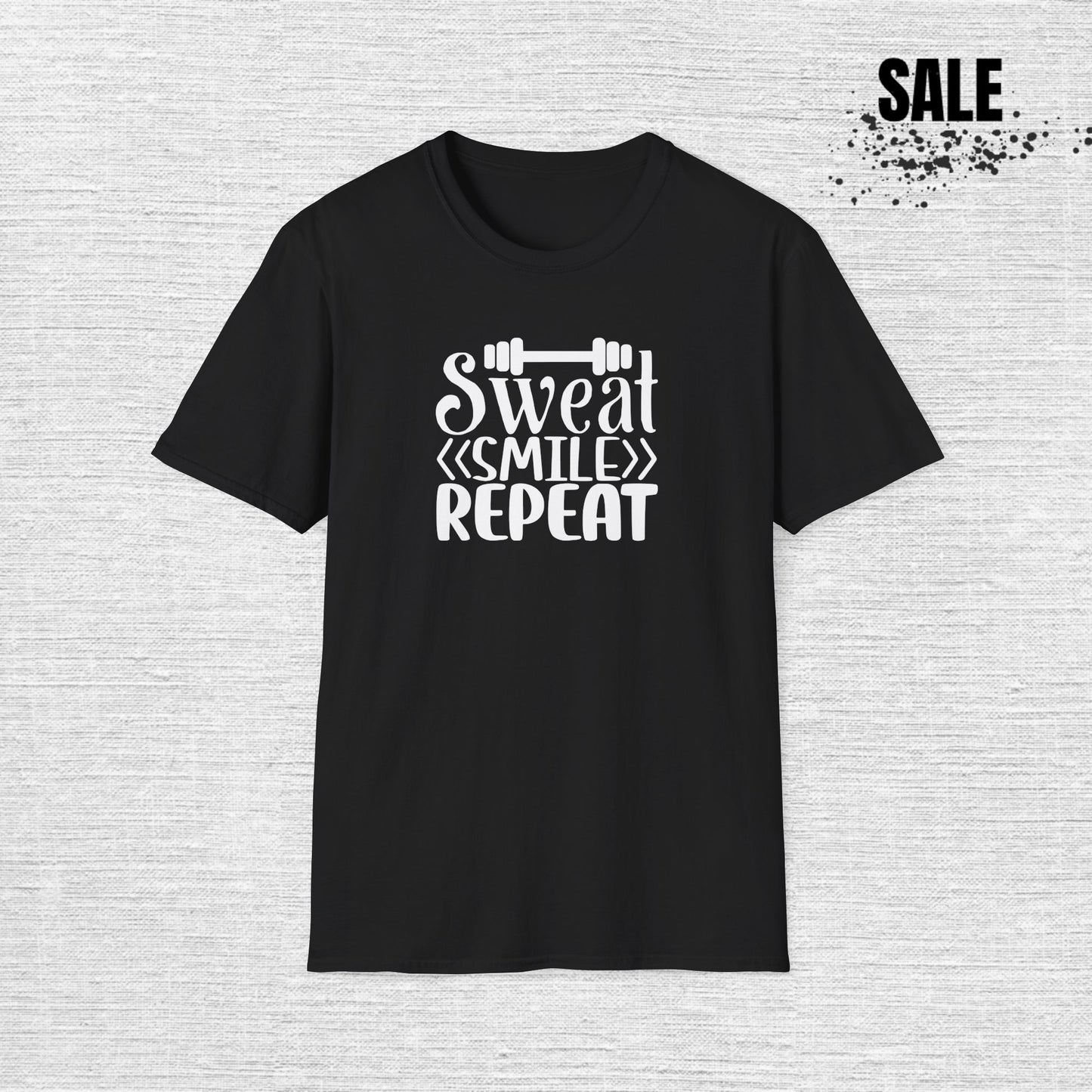 Workout T-Shirt — "Sweat Smile Repeat" Motivational Gym Tee