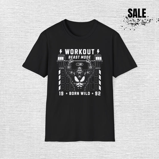 Workout Beast Mode T-Shirt — Born Wild 1992 Gym Tee