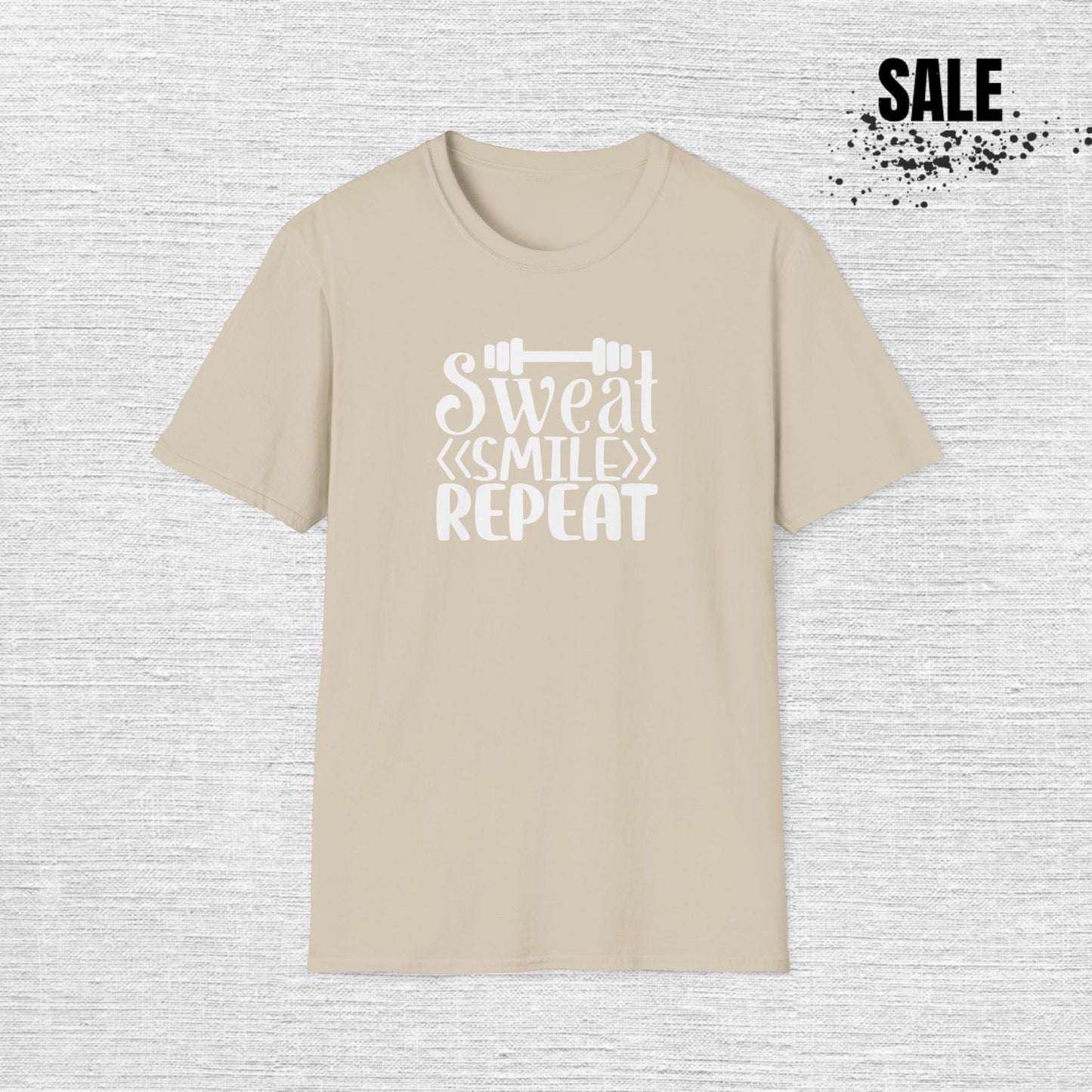 Workout T-Shirt — "Sweat Smile Repeat" Motivational Gym Tee