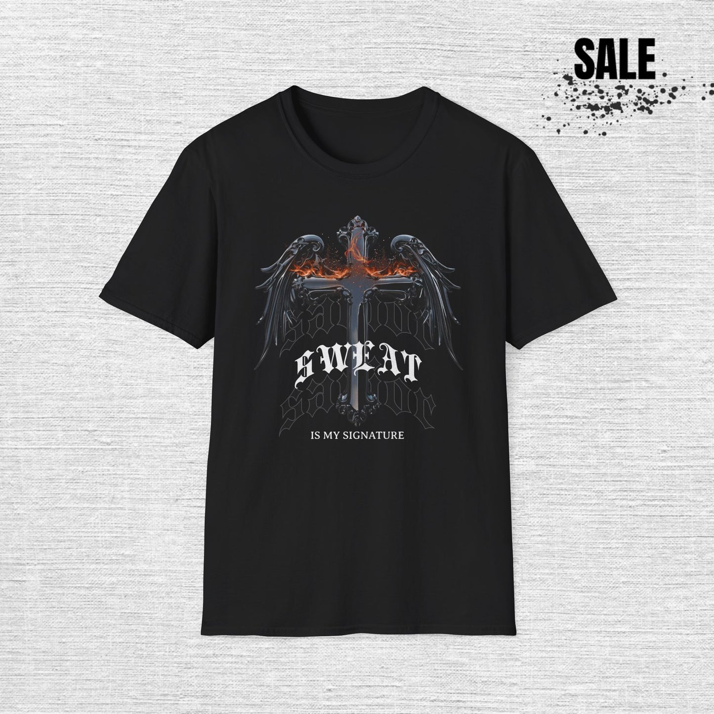 T-Shirt — 'Sweat Is My Signature' Gothic Cross Fitness Tee