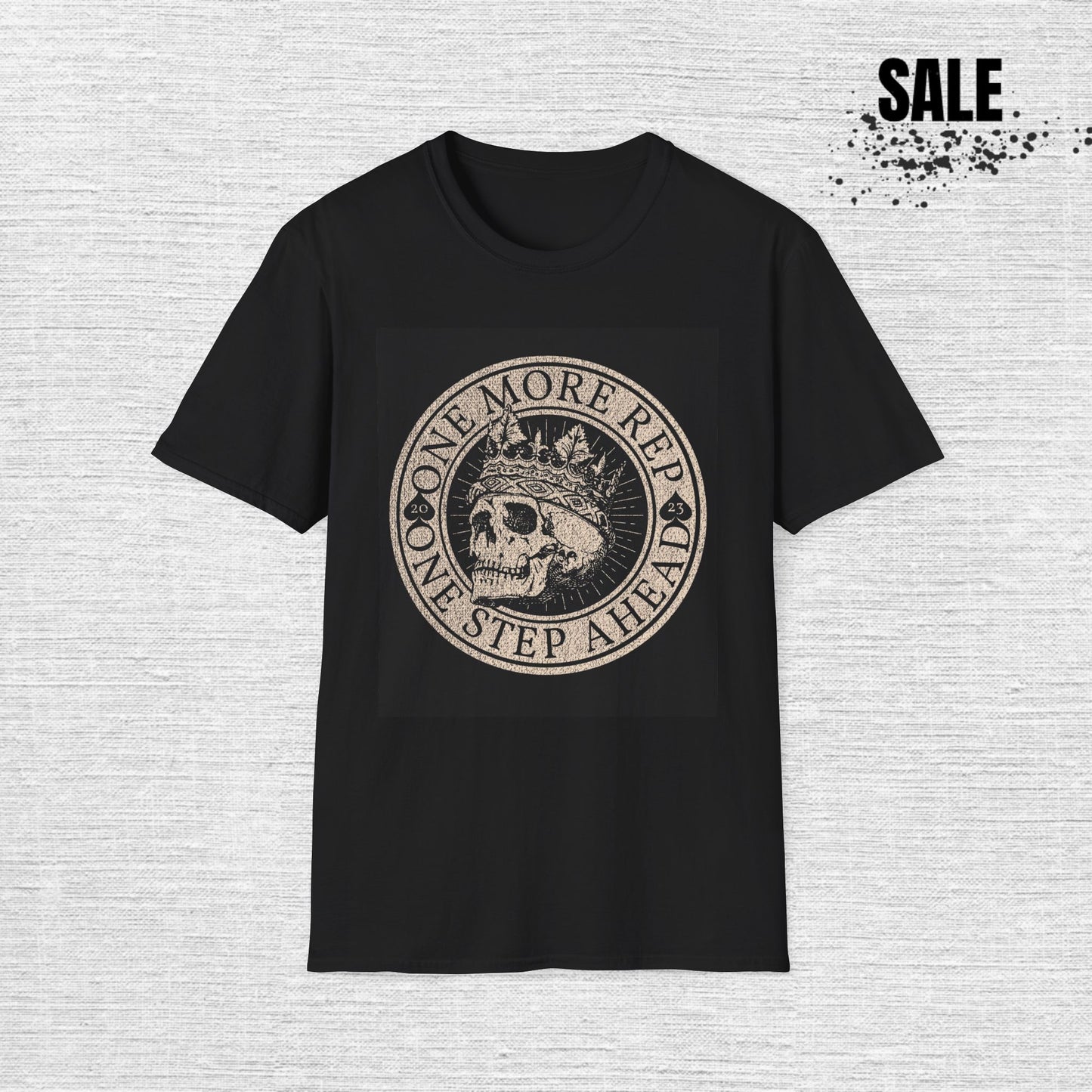 Skull Crown Tee - "One More Rep One Step Ahead" Fitness Gym T-Shirt